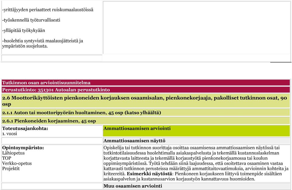 6.1 Pienkoneiden korjaaminen, 45 osp Toteutusajankohta: 1.