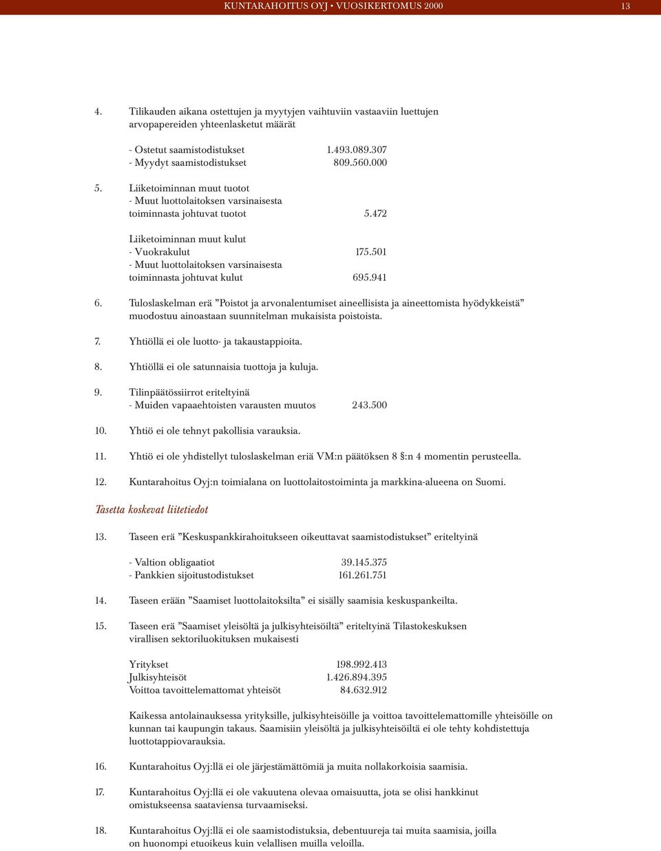 501 - Muut luottolaitoksen varsinaisesta toiminnasta johtuvat kulut 695.941 6.