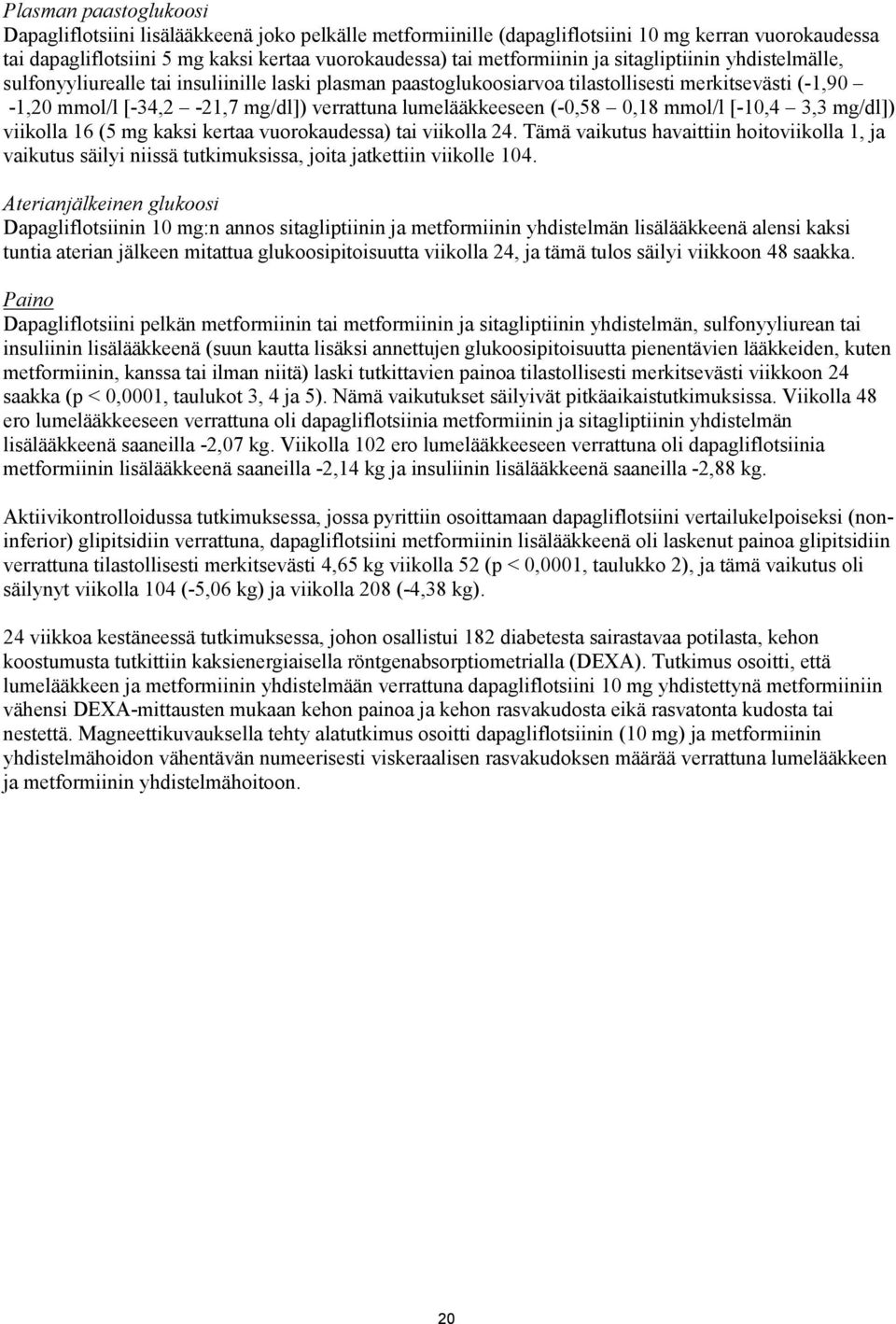 (-0,58 0,18 mmol/l [-10,4 3,3 mg/dl]) viikolla 16 (5 mg kaksi kertaa vuorokaudessa) tai viikolla 24.