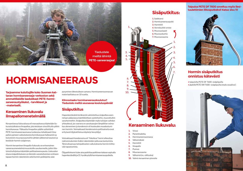 HORMISANEERAUS Tarjoamme kuluttajille koko Suomen kattavan hormisaneeraaja-verkoston sekä ammattilaisille laadukkaat PETE-hormisaneeraustyökalut, -tarvikkeet ja -materiaalit.