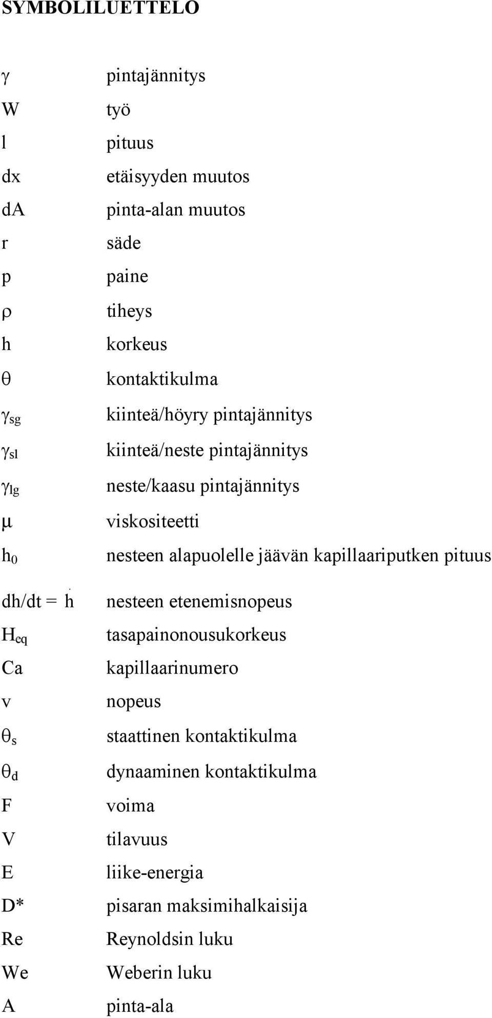 pintajännitys nesteen alapuolelle jäävän kapillaariputken pituus nesteen etenemisnopeus tasapainonousukorkeus kapillaarinumero nopeus