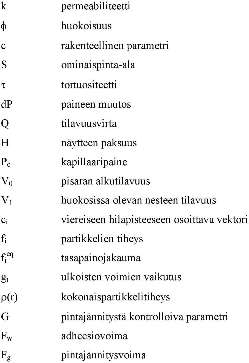 huokosissa olevan nesteen tilavuus viereiseen hilapisteeseen osoittava vektori partikkelien tiheys tasapainojakauma