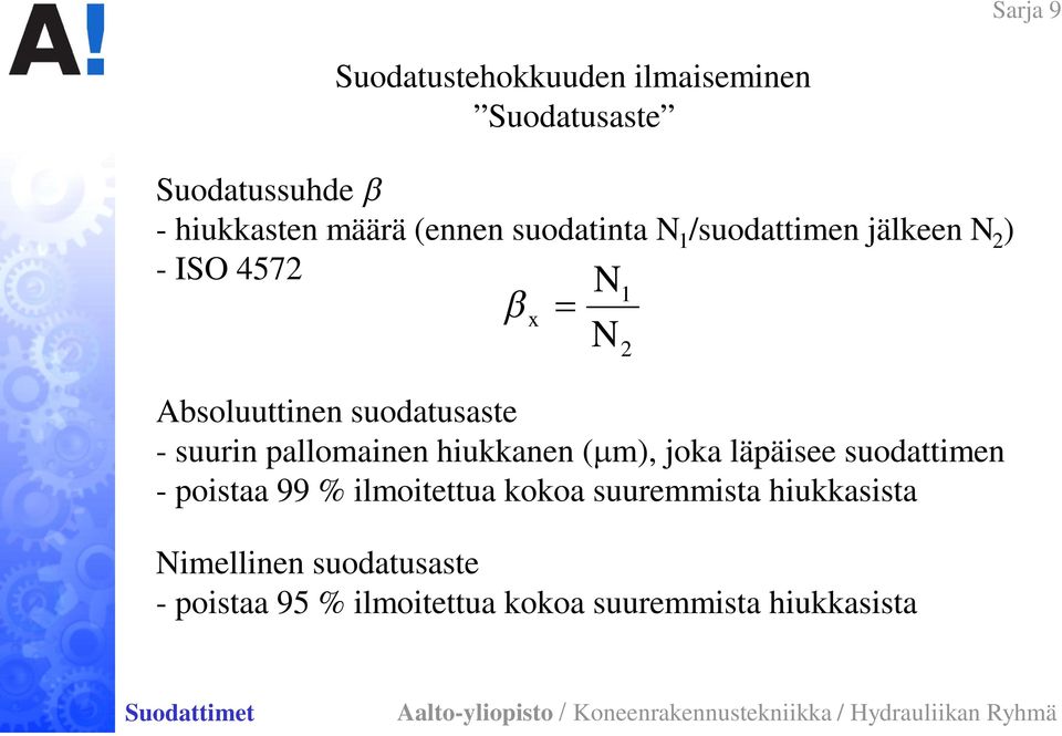 hiukkanen ( m), joka läpäisee suodattimen - poistaa 99 % ilmoitettua kokoa suuremmista