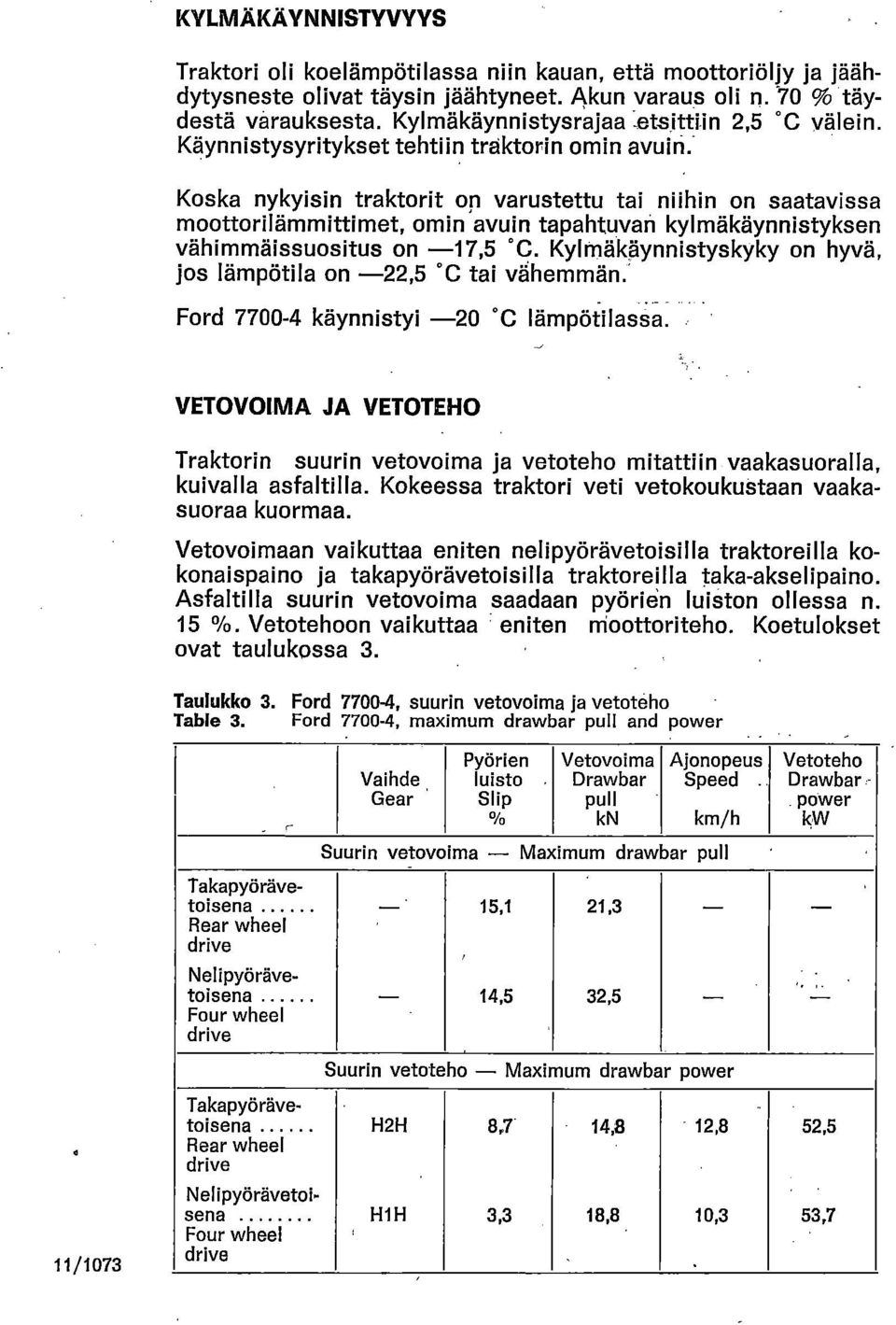 Koska nykyisin traktorit on varustettu tai niihin on saatavissa moottori lämmittimet, omin avuin tapahtuvan kylmäkäynnistyksen vähimmäissuositus on 17,5 C.