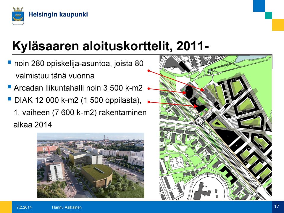 liikuntahalli noin 3 500 k-m2 DIAK 12 000 k-m2 (1 500