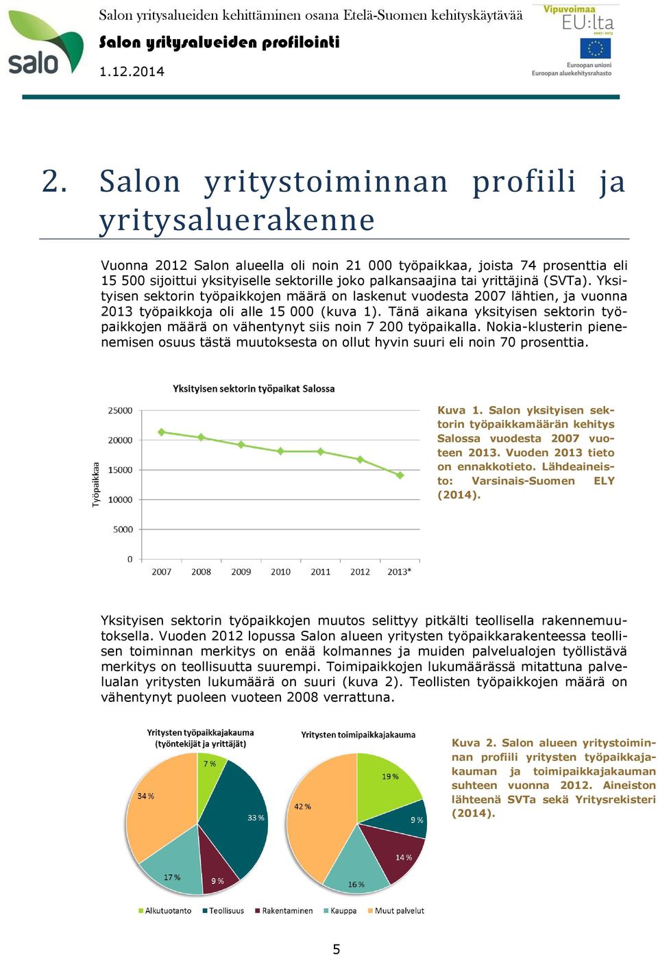 Tänä aikana yksityisen sektrin työpaikkjen määrä n vähentynyt siis nin 7 200 työpaikalla. Nkia-klusterin pienenemisen suus tästä muutksesta n llut hyvin suuri eli nin 70 prsenttia. Kuva 1.