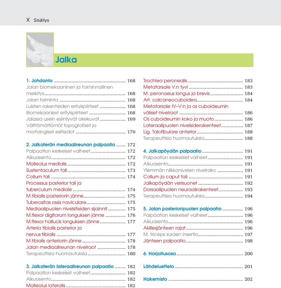 .. 172 Sustentaculum tali... 173 Collum tali... 174 Processus posterior tali ja tuberculum mediale... 174 M.tibialis posteriorin jänne... 175 Tuberositas ossis naviculare.