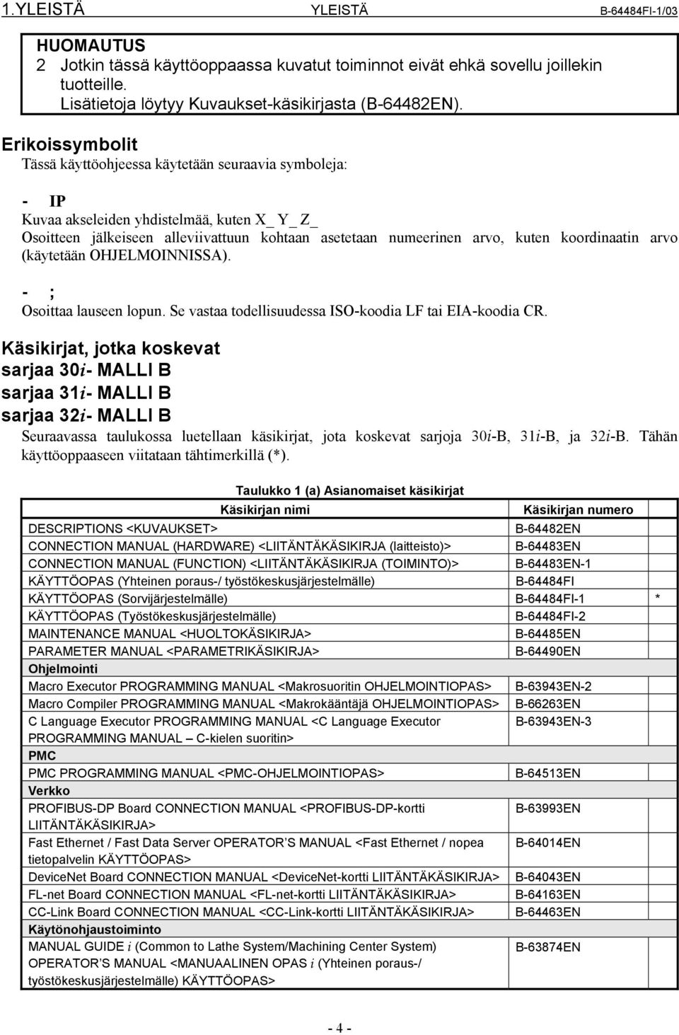 koordinaatin arvo (käytetään OHJELMOINNISSA). - ; Osoittaa lauseen lopun. Se vastaa todellisuudessa ISO-koodia LF tai EIA-koodia CR.