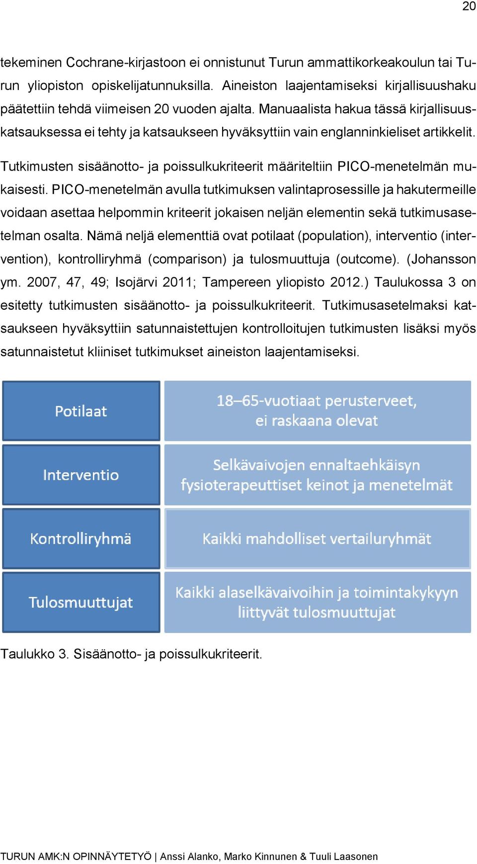 Manuaalista hakua tässä kirjallisuuskatsauksessa ei tehty ja katsaukseen hyväksyttiin vain englanninkieliset artikkelit.