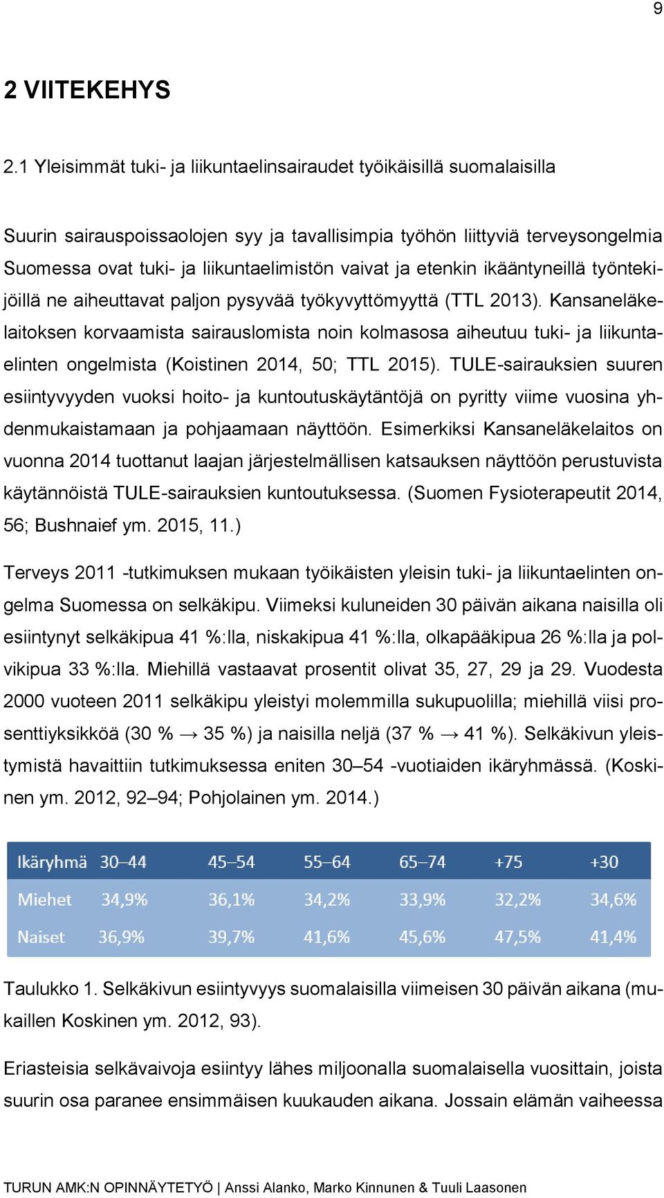 ja etenkin ikääntyneillä työntekijöillä ne aiheuttavat paljon pysyvää työkyvyttömyyttä (TTL 2013).