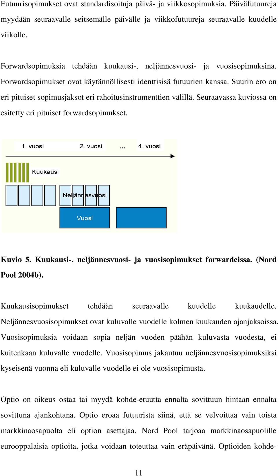 Suurin ero on eri piuise sopimusjakso eri rahoiusinsrumenien välillä. Seuraavassa kuviossa on esiey eri piuise forwardsopimukse. Kuvio 5. Kuukausi-, neljännesvuosi- ja vuosisopimukse forwardeissa.