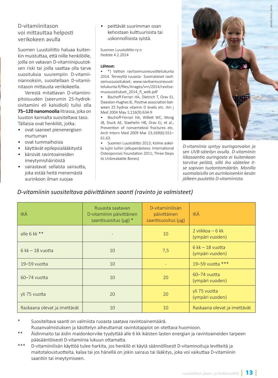 D-vitamiiniannoksiin, suositellaan D-vitamiinitason mi austa verikokeella.