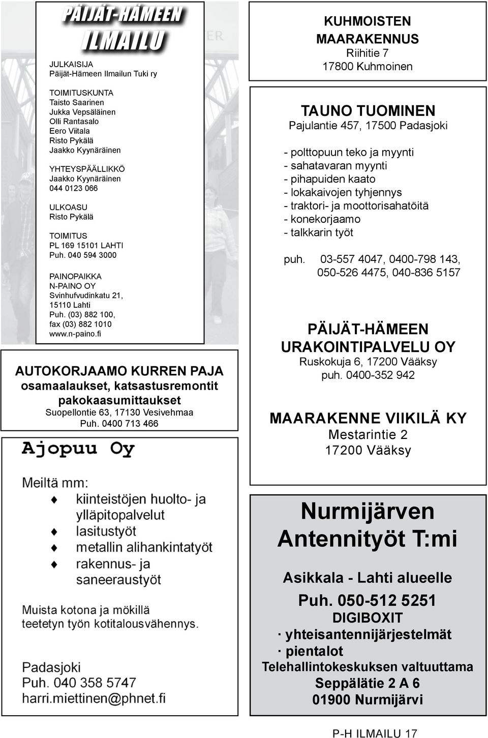 fi AUTOKORJAAMO KURREN PAJA osamaalaukset, katsastusremontit pakokaasumittaukset Suopellontie 63, 17130 Vesivehmaa Puh.