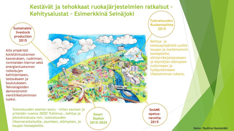 Kestävät ja tehokkaat ruokajärjestelmien ratkaisut Kehitysalustat Esimerkkinä Seinäjoki Tulevaisuuden Ruokamaailma 2015 Kehitys- ja testausympäristö uusille kaupan ja markkinoinnin konsepteille,