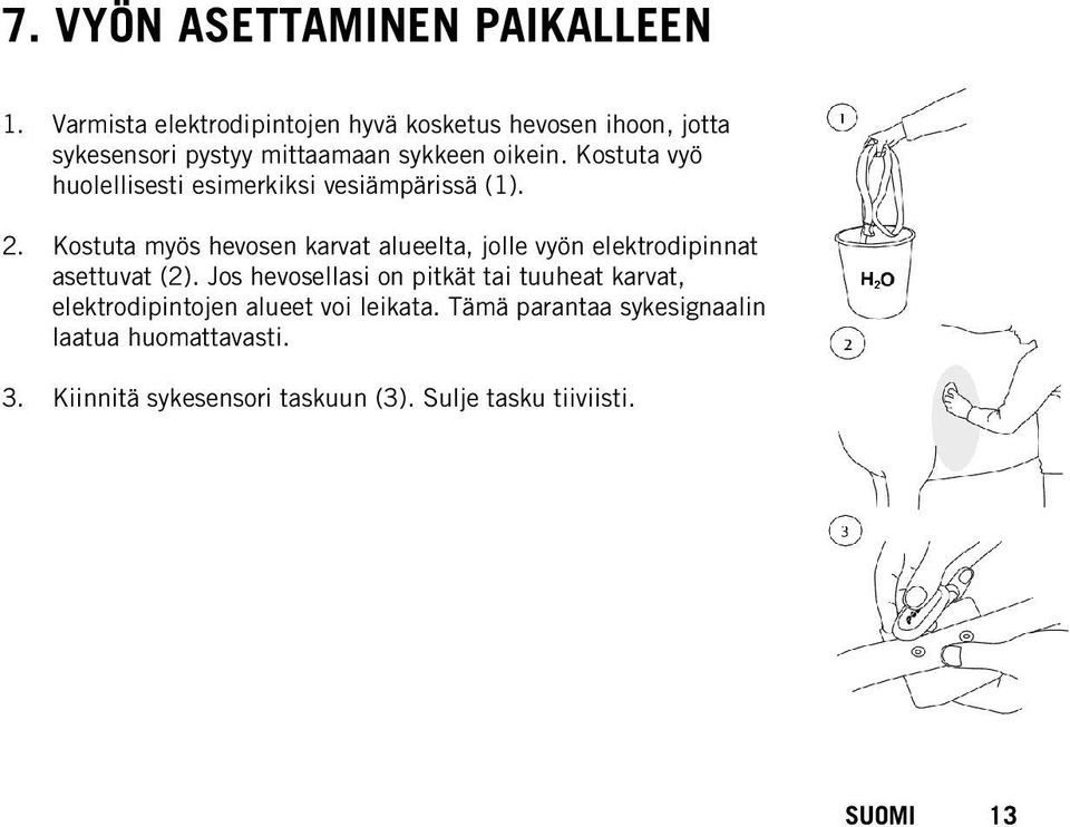 Kostuta vyö huolellisesti esimerkiksi vesiämpärissä (1). 2.