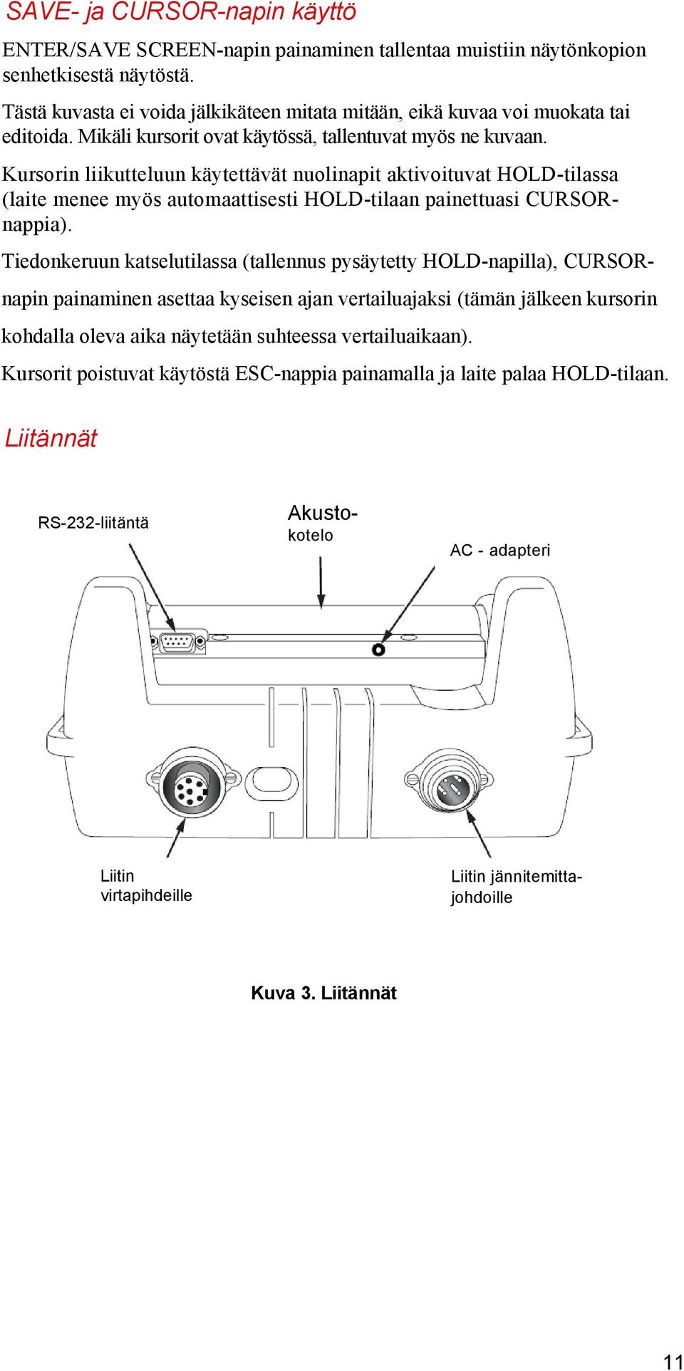 Kursorin liikutteluun käytettävät nuolinapit aktivoituvat HOLD-tilassa (laite menee myös automaattisesti HOLD-tilaan painettuasi CURSORnappia).