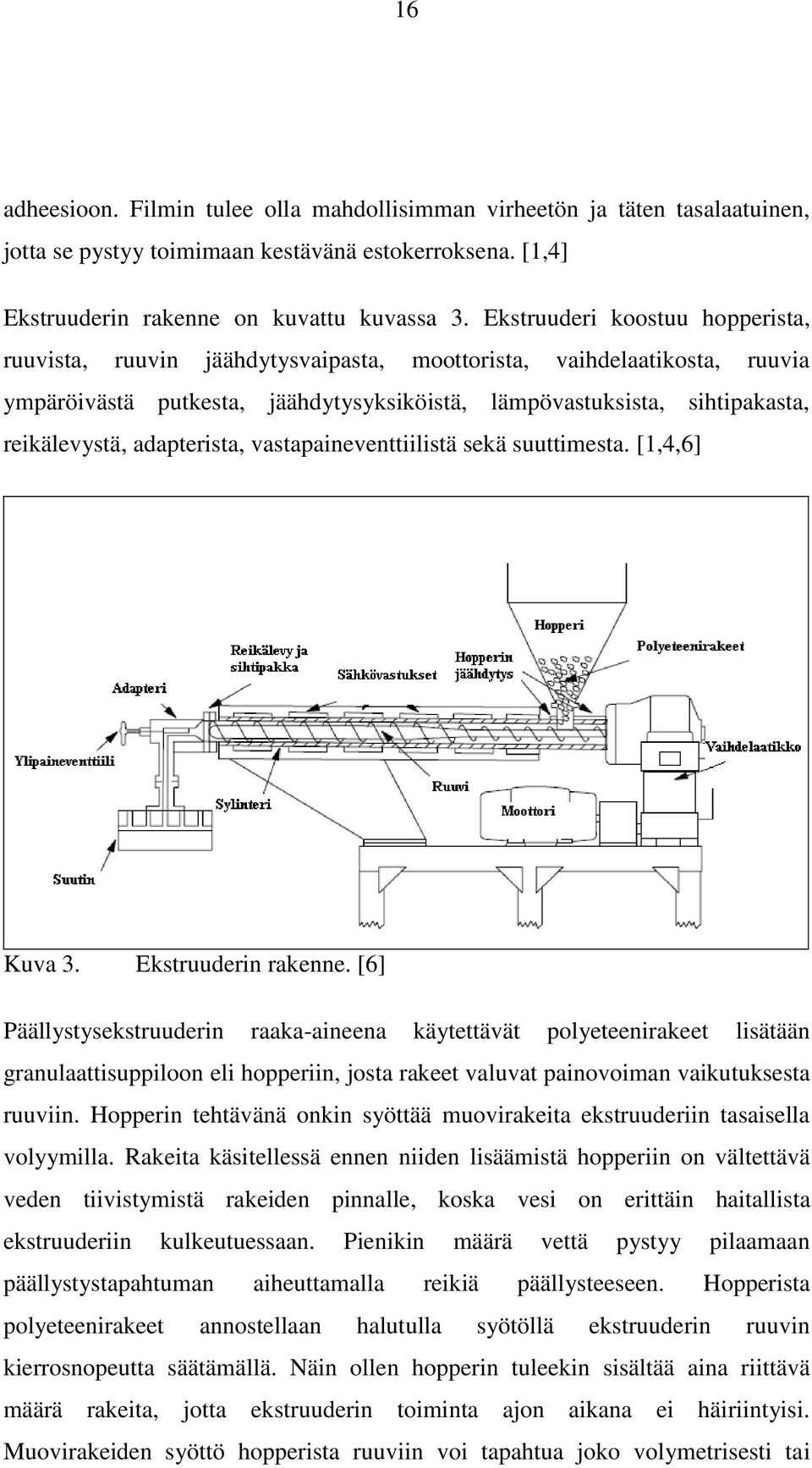 adapterista, vastapaineventtiilistä sekä suuttimesta. [1,4,6] Kuva 3. Ekstruuderin rakenne.