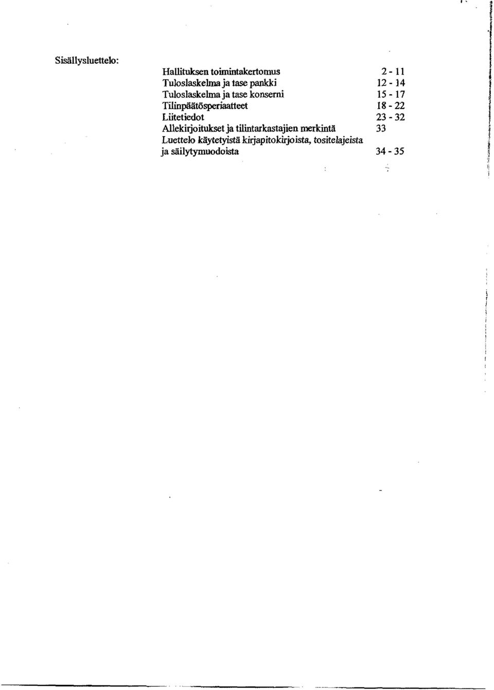 18-22 Liitetiedot 23-32 Allekirjoitukset ja tilintarkastajien merkintä 33