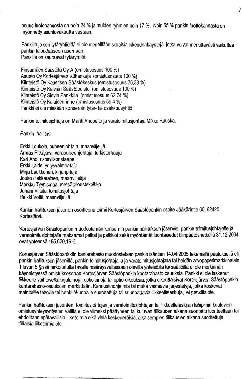 Pankilla on seuraavat tytäryhtiöt: Finsumäen Säästölä Oy A (omistusosuus 100 %) Asunto Oy Kortesjärven Kitkankuja (omistusosuus 100 %) Kiinteistö Oy Kaustisen Säästökeskus (omistusosuus 76,33 %)