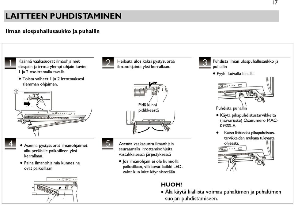 Asenna pystysuorat ilmanohjaimet alkuperäisille paikoilleen yksi kerrallaan.