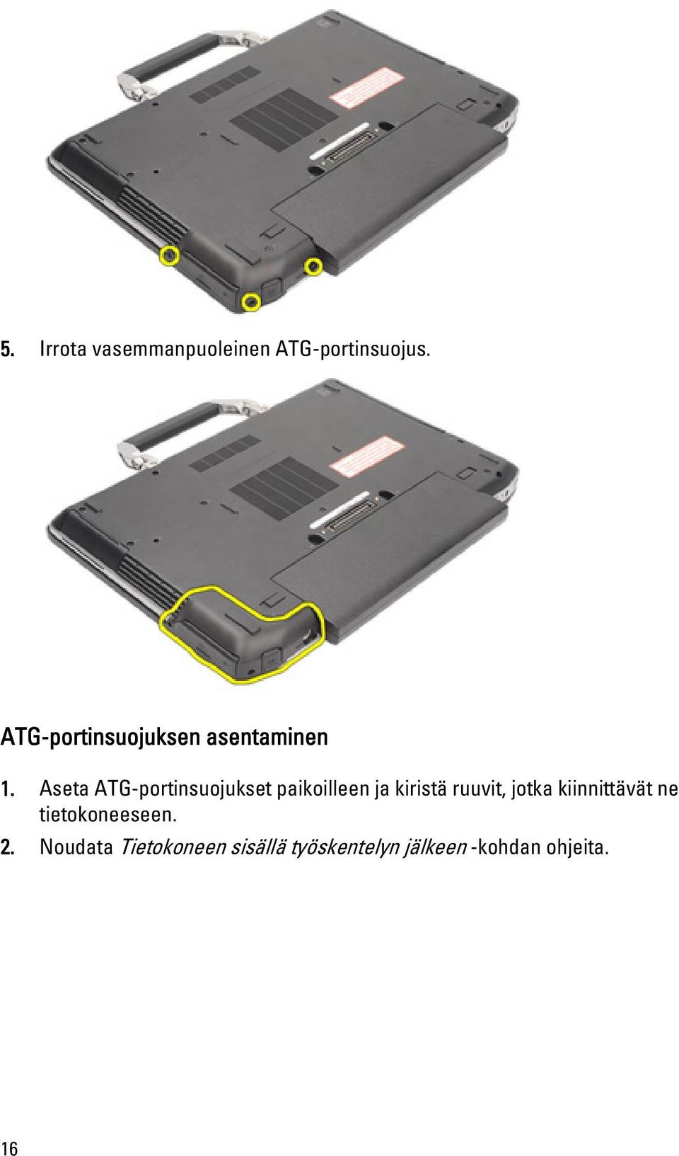 Aseta ATG-portinsuojukset paikoilleen ja kiristä ruuvit,