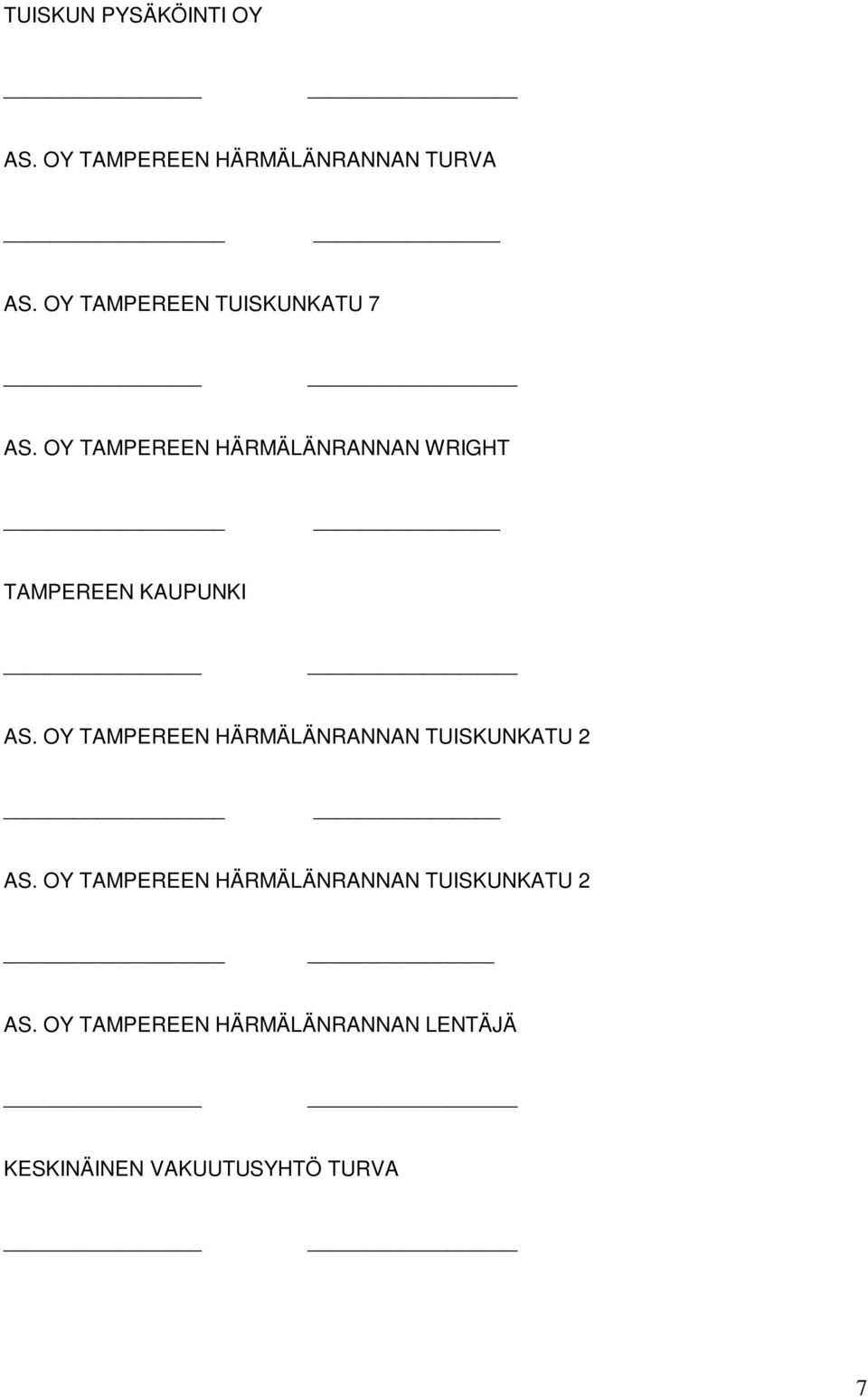 OY TAMPEREEN HÄRMÄLÄNRANNAN WRIGHT TAMPEREEN KAUPUNKI _ AS.