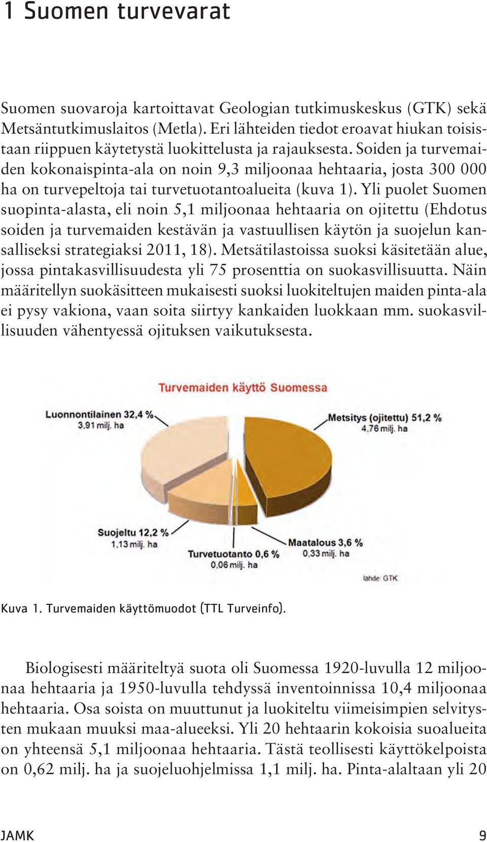 Soiden ja turvemaiden kokonaispinta-ala on noin 9,3 miljoonaa hehtaaria, josta 300 000 ha on turvepeltoja tai turvetuotantoalueita (kuva 1).