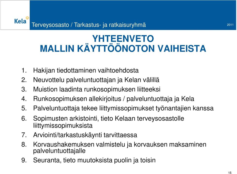 Palveluntuottaja tekee liittymissopimukset työnantajien kanssa 6.