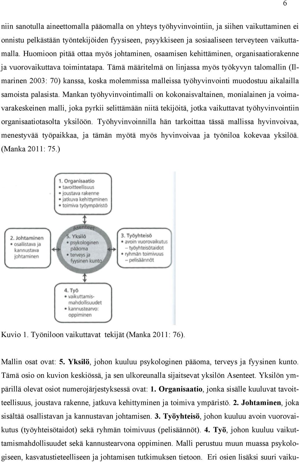 Tämä määritelmä on linjassa myös työkyvyn talomallin (Ilmarinen 2003: 70) kanssa, koska molemmissa malleissa työhyvinvointi muodostuu aikalailla samoista palasista.