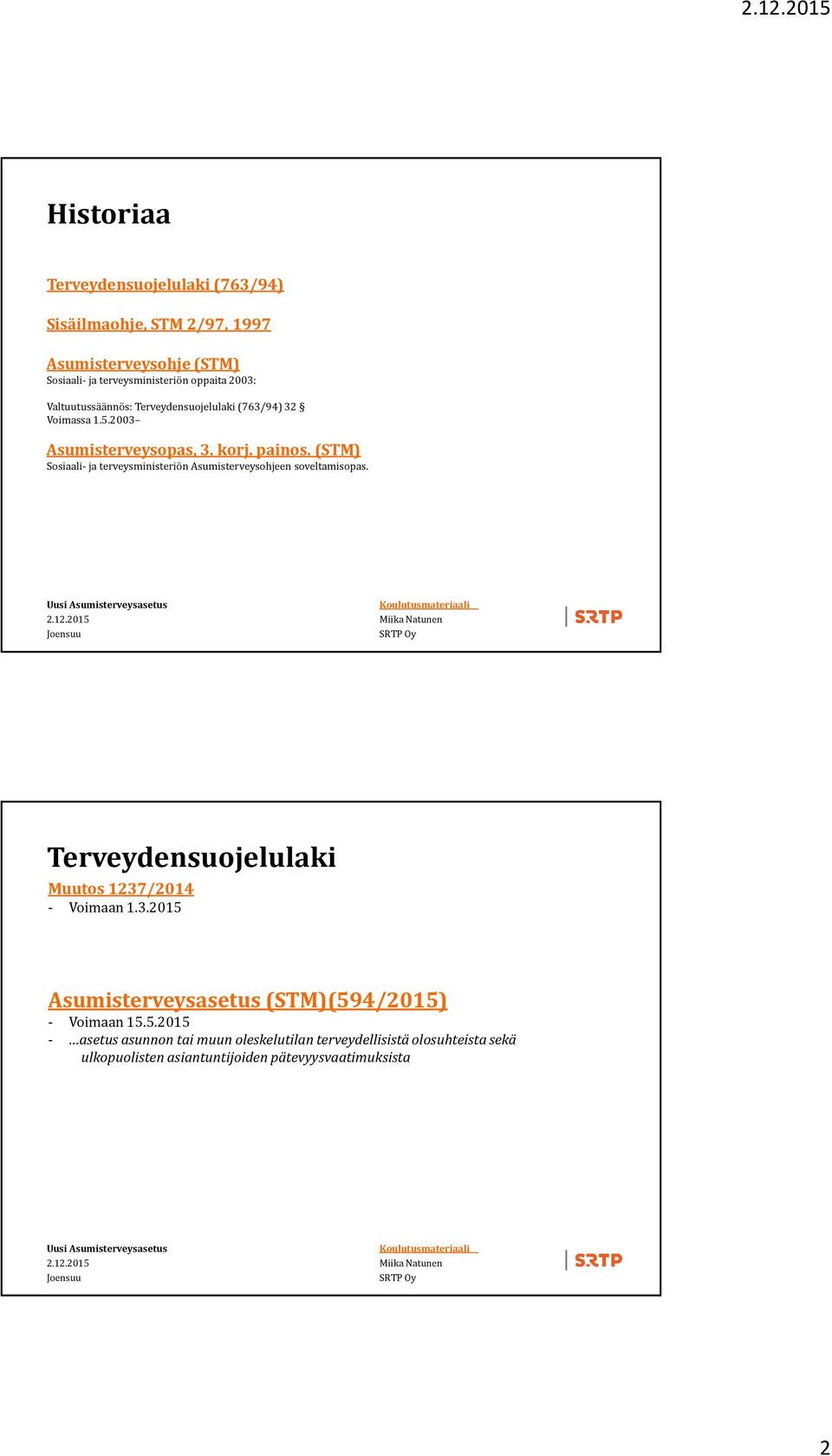 (STM) Sosiaali-ja terveysministeriön Asumisterveysohjeen soveltamisopas. Muutos 1237/2014 - Voimaan 1.3.2015 (STM)(594/2015) - Voimaan 15.