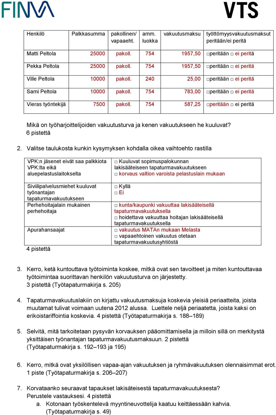 754 587,25 peritään ei peritä Mikä on työharjoittelijoiden vakuutusturva ja kenen vakuutukseen he kuuluvat? 6 pistettä 2.