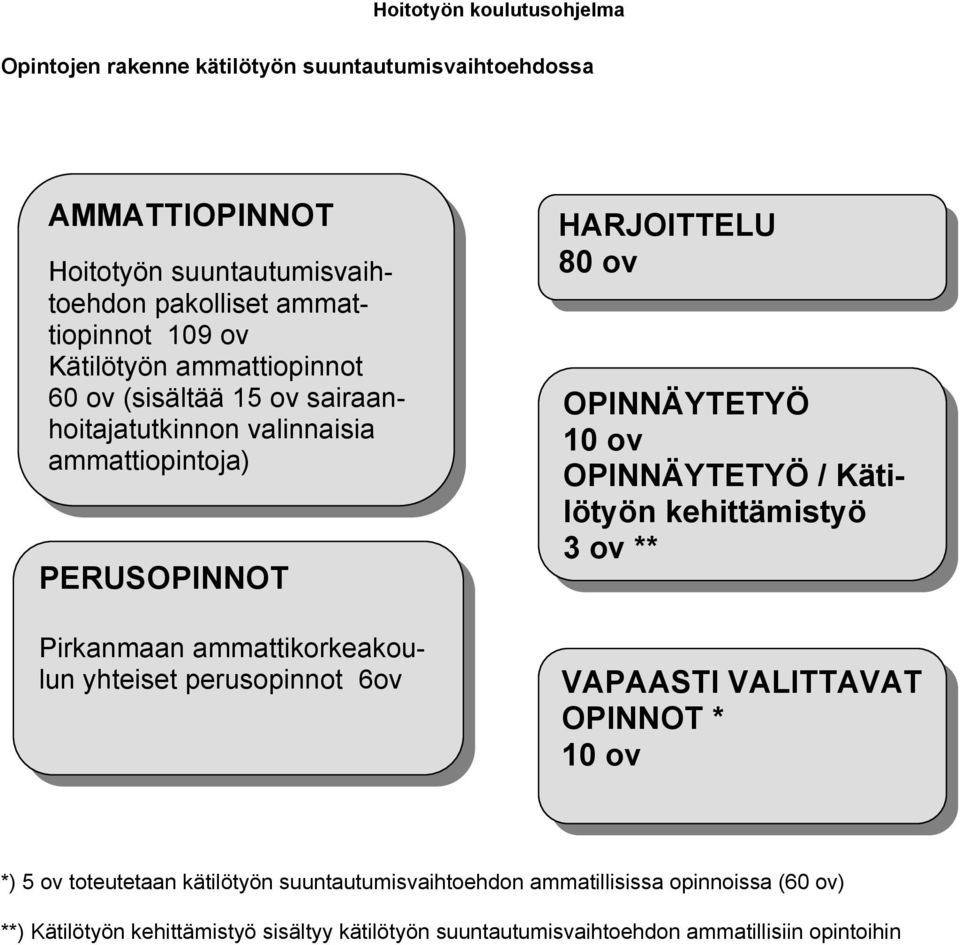 perusopinnot 6ov HARJOITTELU 80 ov OPINNÄYTETYÖ 10 ov OPINNÄYTETYÖ / Kätilötyön kehittämistyö 3 ov ** VAPAASTI VALITTAVAT OPINNOT * 10 ov *) 5 ov