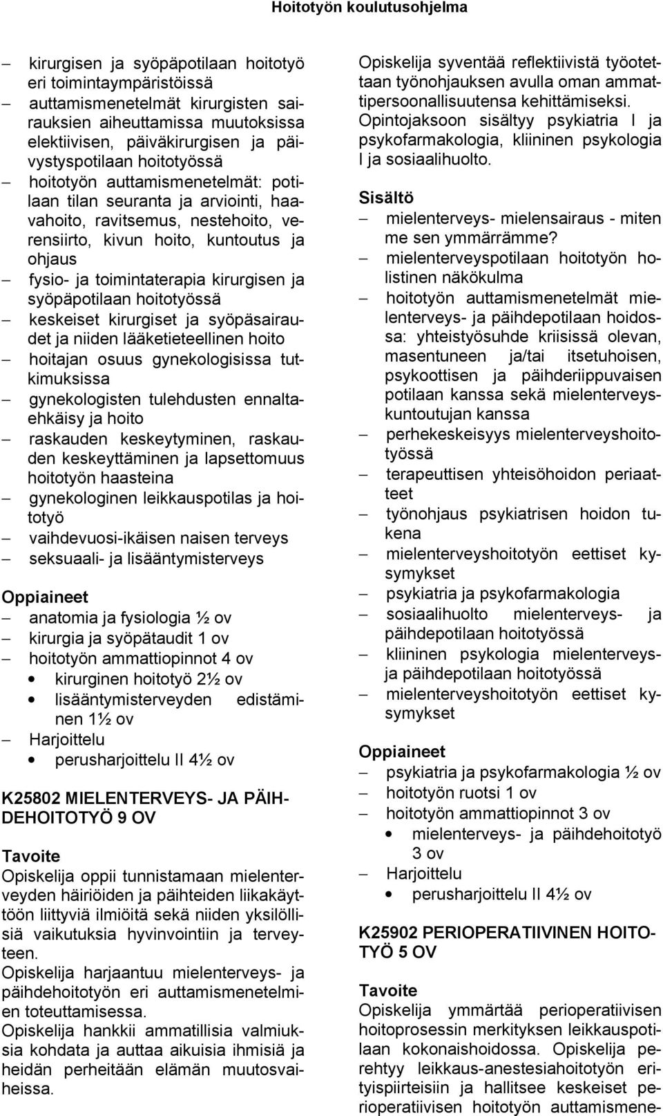 syöpäpotilaan hoitotyössä keskeiset kirurgiset ja syöpäsairaudet ja niiden lääketieteellinen hoito hoitajan osuus gynekologisissa tutkimuksissa gynekologisten tulehdusten ennaltaehkäisy ja hoito
