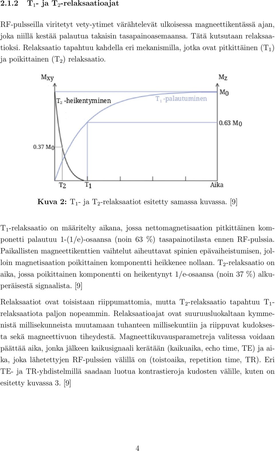 Kuva 2: T 1 - ja T 2 -relaksaatiot esitetty samassa kuvassa.