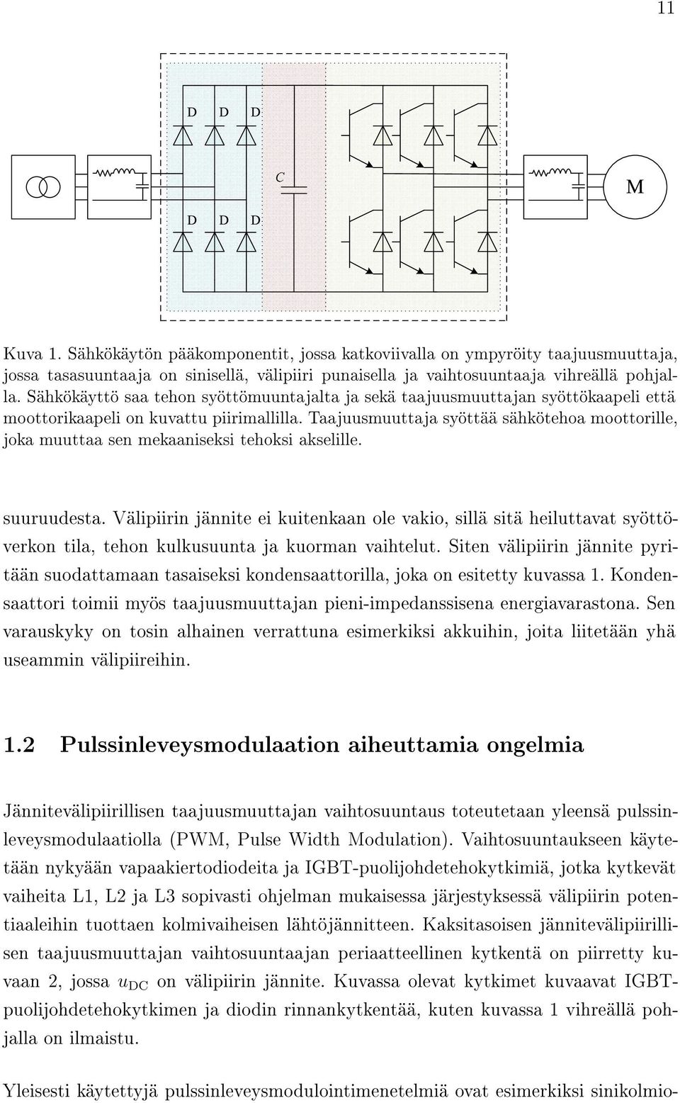 Taajuusmuuttaja syöttää sähkötehoa moottorille, joka muuttaa sen mekaaniseksi tehoksi akselille. suuruudesta.