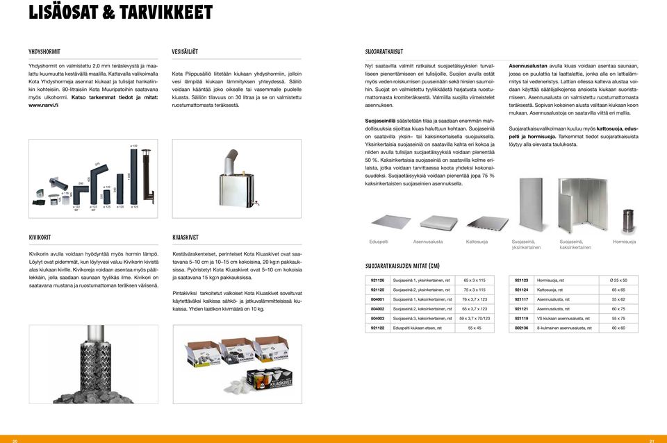 fi 125 ø 118 365 260 375 605 1 000 ø 122 250 500 ø 122 Kota Piippusäiliö liitetään kiukaan yhdyshormiin, jolloin vesi lämpiää kiukaan lämmityksen yhteydessä.