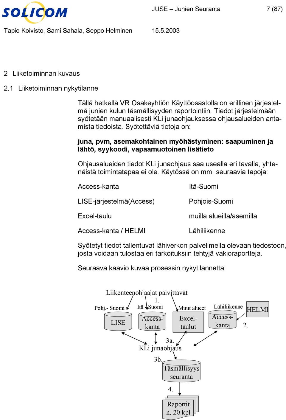 vapaamuotoinen lisätieto Ohjausalueiden tiedot KLi junaohjaus saa usealla eri tavalla, yhtenäistä toimintatapaa ei ole Käytössä on mm seuraavia tapoja: Access-kanta LISE-järjestelmä(Access)