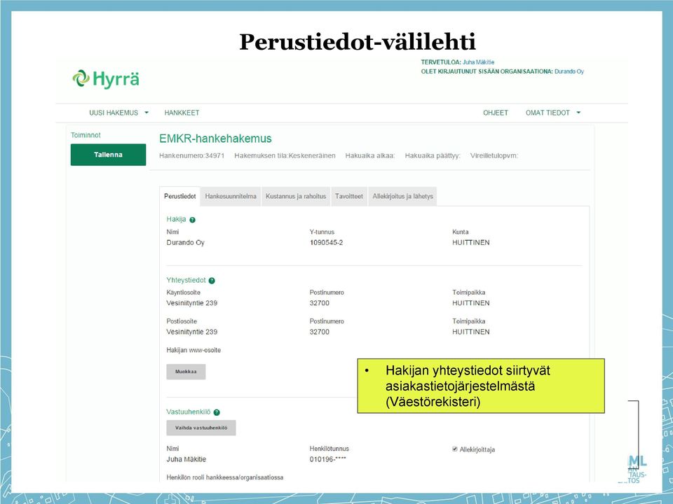 Allekirjoitus Vaihda kuva että kaikki välilehdet Hakijan yhteystiedot siirtyvät