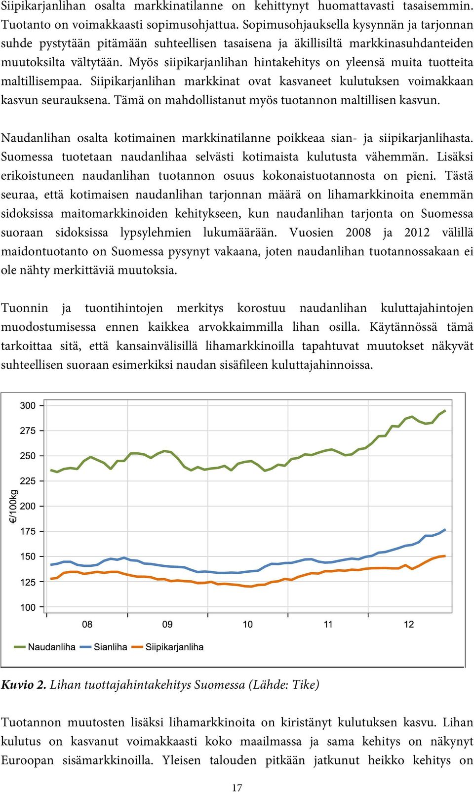 Myös siipikarjanlihan hintakehitys on yleensä muita tuotteita maltillisempaa. Siipikarjanlihan markkinat ovat kasvaneet kulutuksen voimakkaan kasvun seurauksena.