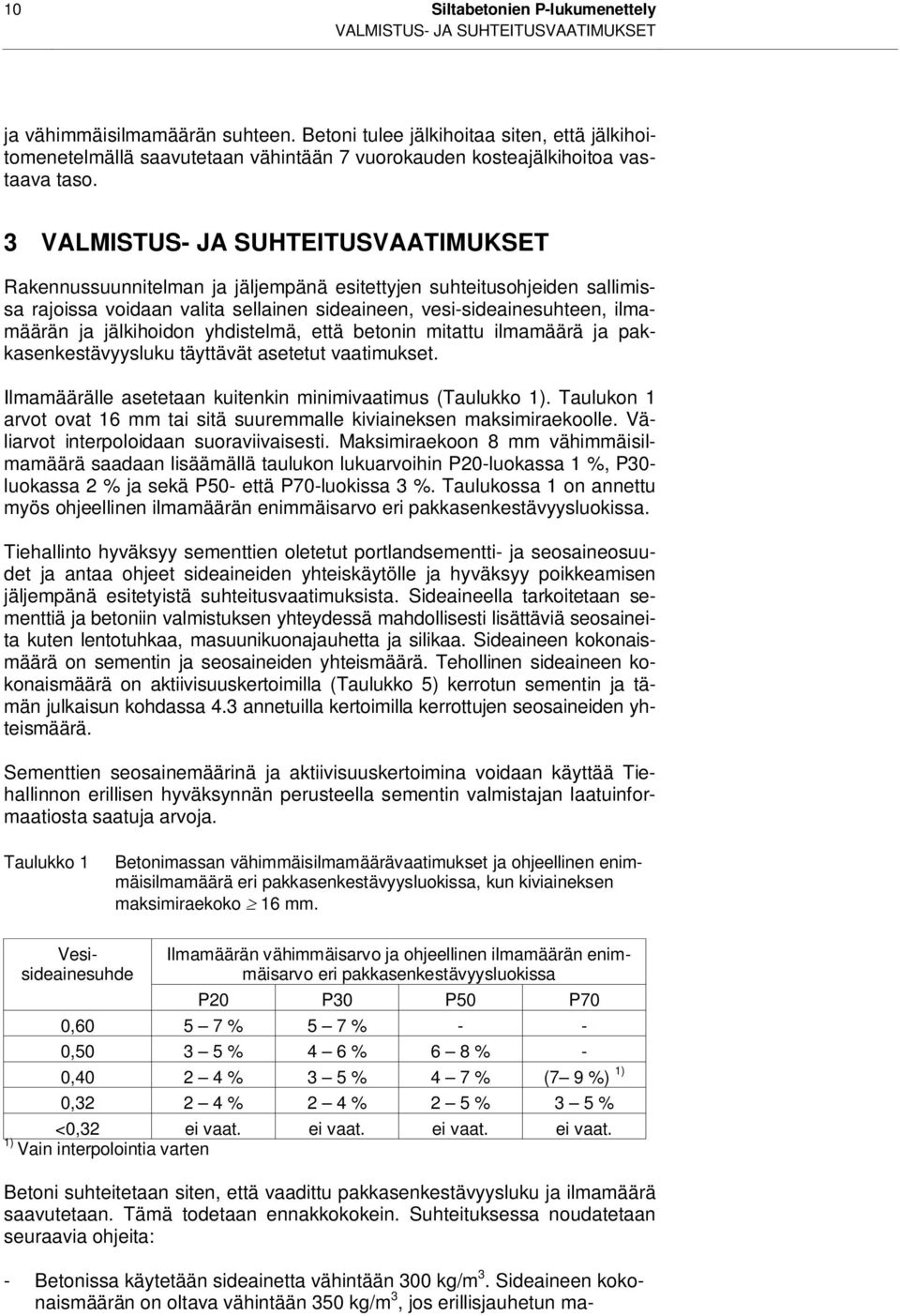 3 VALMISTUS- JA SUHTEITUSVAATIMUKSET Rakennussuunnitelman ja jäljempänä esitettyjen suhteitusohjeiden sallimissa rajoissa voidaan valita sellainen sideaineen, vesi-sideainesuhteen, ilmamäärän ja