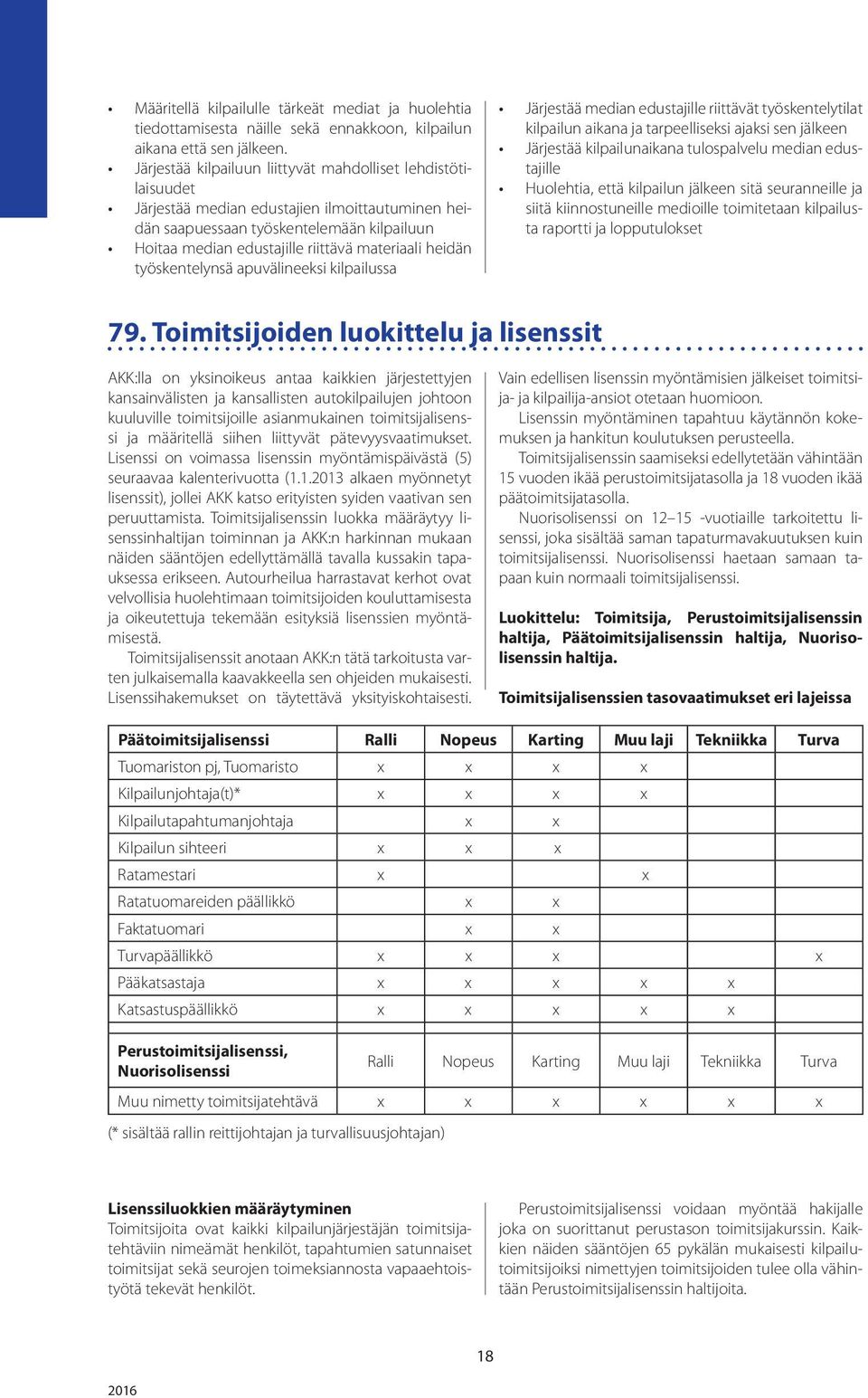 heidän työskentelynsä apuvälineeksi kilpailussa Järjestää median edustajille riittävät työskentelytilat kilpailun aikana ja tarpeelliseksi ajaksi sen jälkeen Järjestää kilpailunaikana tulospalvelu