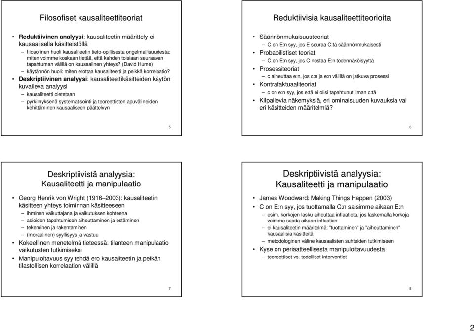 Deskriptiivinen analyysi: kausaliteettikäsitteiden käytön kuvaileva analyysi kausaliteetti oletetaan pyrkimyksenä systematisointi ja teoreettisten apuvälineiden kehittäminen kausaaliseen päättelyyn