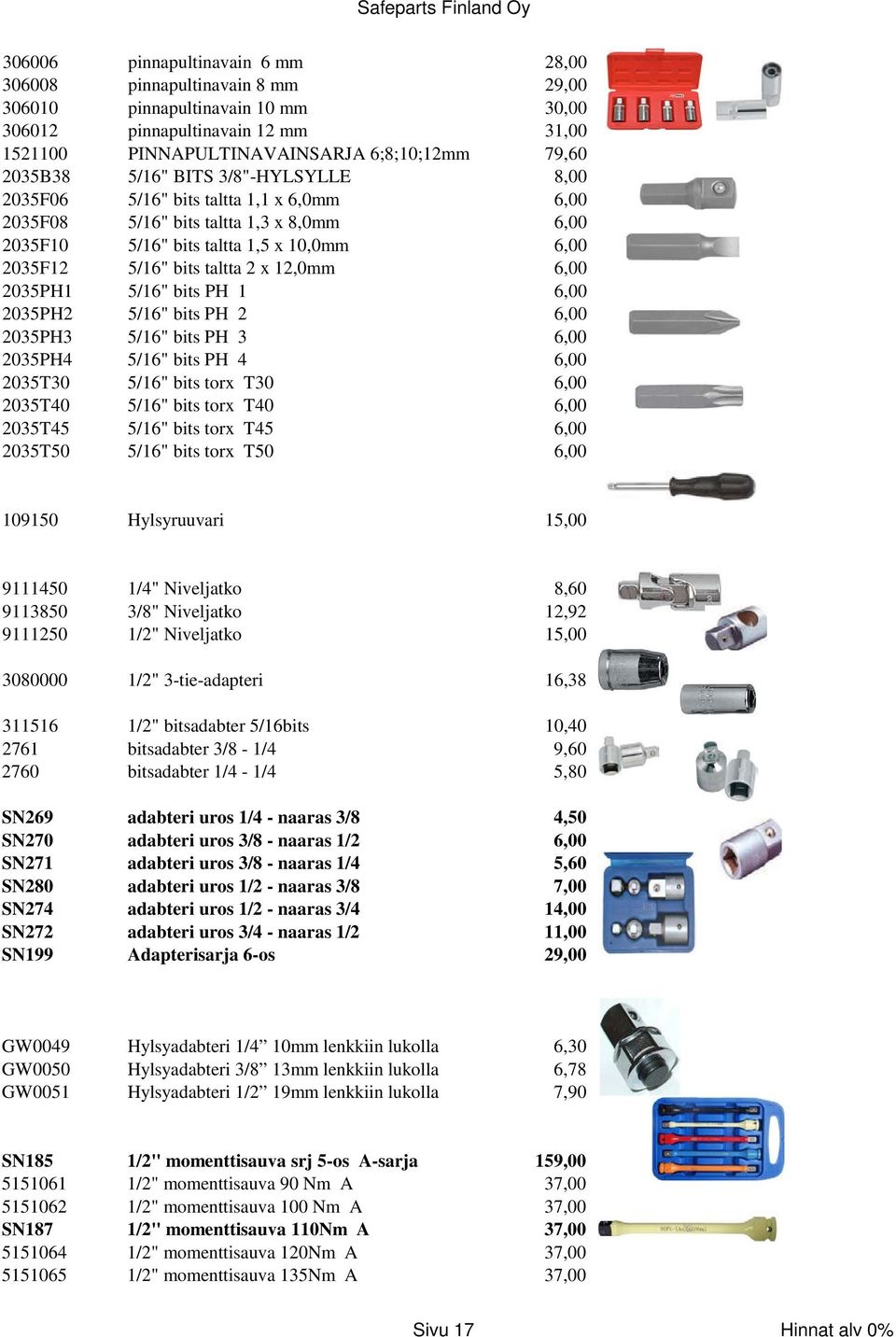 6,00 2035PH1 5/16" bits PH 1 6,00 2035PH2 5/16" bits PH 2 6,00 2035PH3 5/16" bits PH 3 6,00 2035PH4 5/16" bits PH 4 6,00 2035T30 5/16" bits torx T30 6,00 2035T40 5/16" bits torx T40 6,00 2035T45