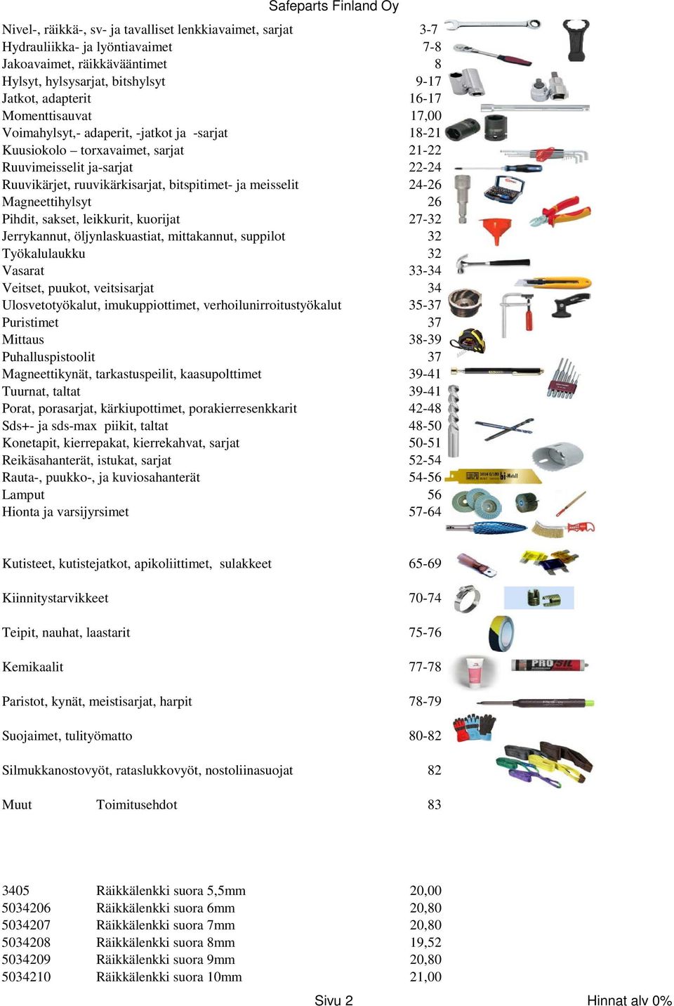 24-26 Magneettihylsyt 26 Pihdit, sakset, leikkurit, kuorijat 27-32 Jerrykannut, öljynlaskuastiat, mittakannut, suppilot 32 Työkalulaukku 32 Vasarat 33-34 Veitset, puukot, veitsisarjat 34