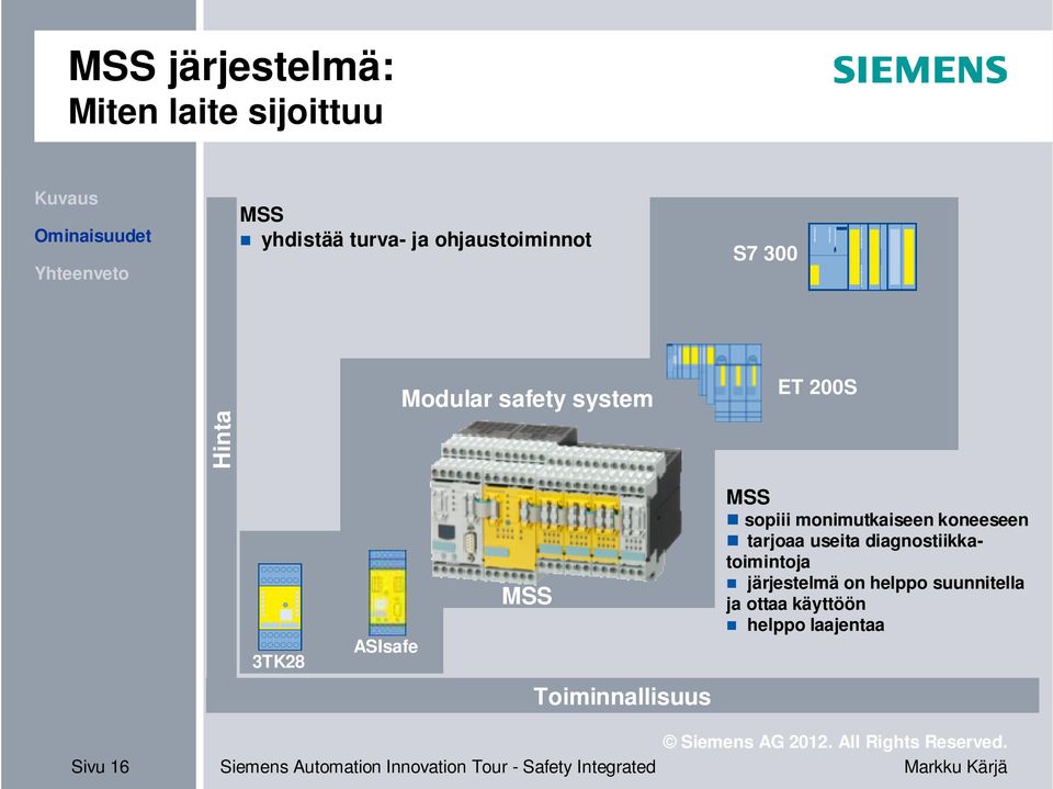 MSS sopiii monimutkaiseen koneeseen tarjoaa useita diagnostiikkatoimintoja