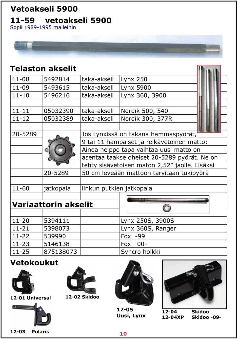 matto on asentaa taakse oheiset 20-5289 pyörät. Ne on tehty sisävetoisen maton 2,52 jaolle.