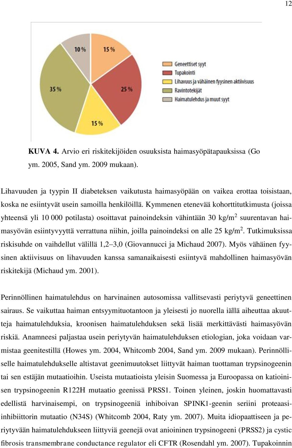 Kymmenen etenevää kohorttitutkimusta (joissa yhteensä yli 10 000 potilasta) osoittavat painoindeksin vähintään 30 kg/m 2 suurentavan haimasyövän esiintyvyyttä verrattuna niihin, joilla painoindeksi