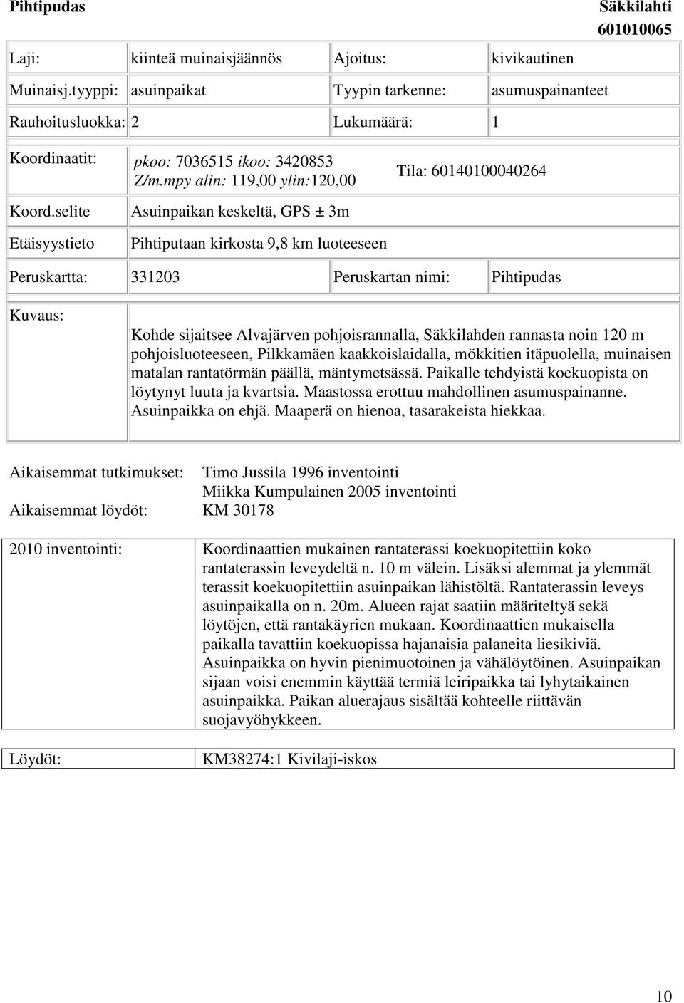 selite Etäisyystieto Asuinpaikan keskeltä, GPS ± 3m Pihtiputaan kirkosta 9,8 km luoteeseen Peruskartta: 331203 Peruskartan nimi: Pihtipudas Kuvaus: Kohde sijaitsee Alvajärven pohjoisrannalla,