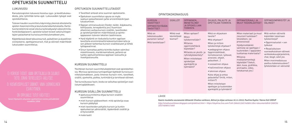 Kartoitusmenetelminä voivat olla kurssitoivekyselyt sidosryhmille, henkilöstöpalaverit, opistolle tulleet toiveet sekä tuntiopettajien palauttamat kurssisuunnittelulomakkeet yms.