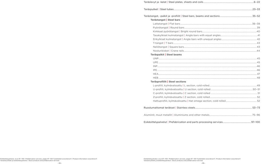 .. 41 Erikylkiset kulmatangot Angle ars with unequal angles... 42 T-tangot T ars...43 Neliötangot Square ars...43 Nosturikiskot Crane rails...44 Teräspalkit Steel eams UNP...45 UPE...45 INP...46 IPE.